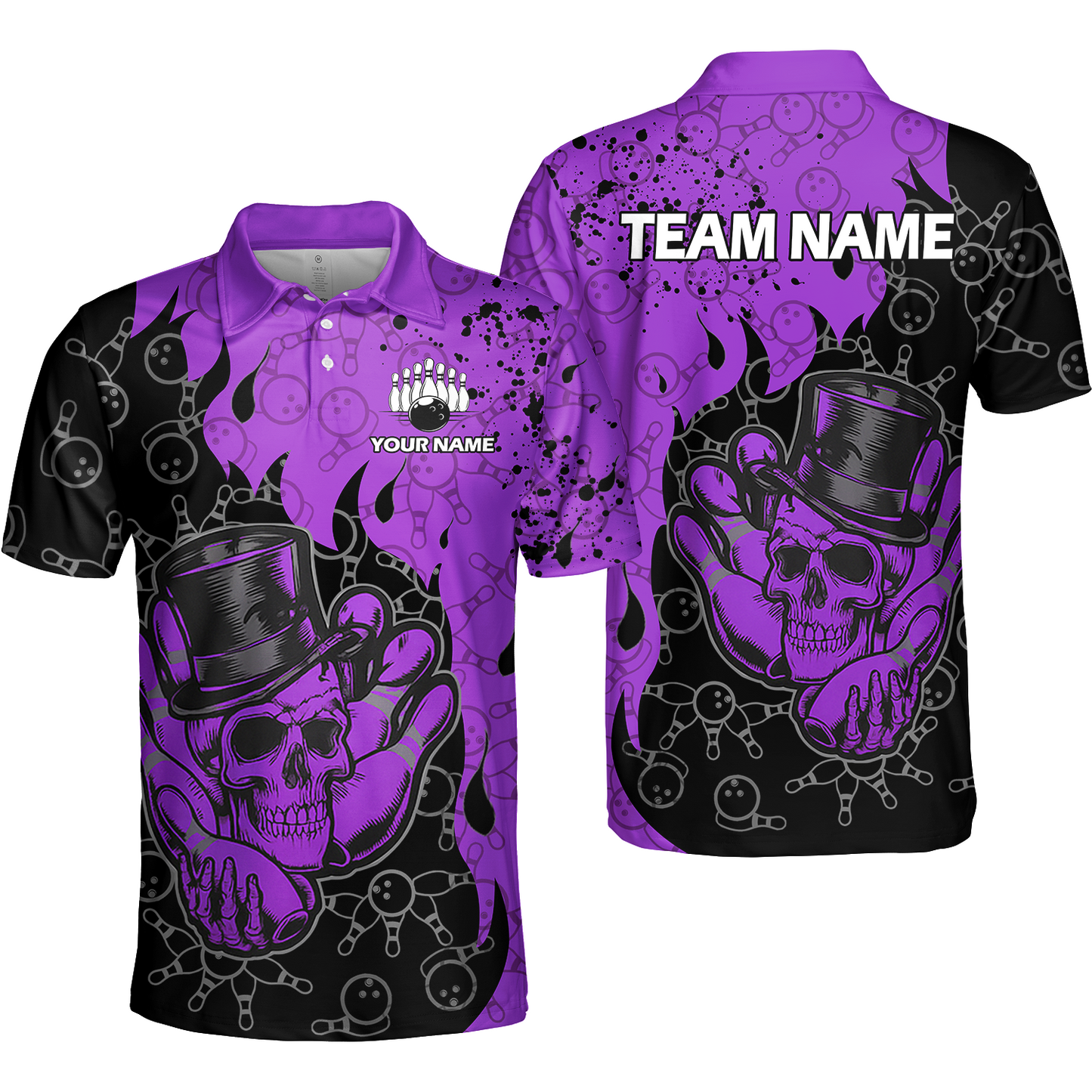 Custom Bowling Team Shirt – Skull Bowling Pattern Multicolor Personalized Jersey Bowling Uniform For League Players