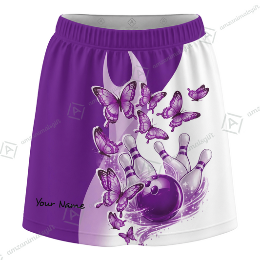 Customized Bowling Trouser Skirts With Shorts Underneath, Bowling Butterflies Trail Vector With Pockets