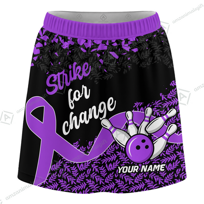 Customized Bowling Trouser Skirts With Shorts Underneath, Bowling Ribbon Strike For Change With Pockets