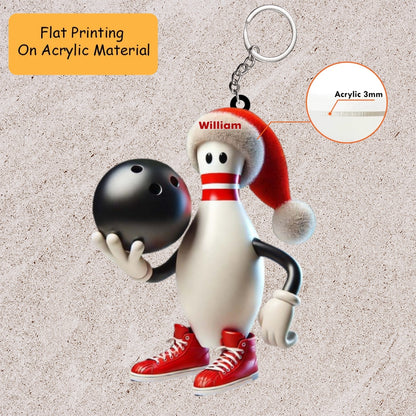 Personalized Bowling Ball Holding Pins Acrylic Ornament, Bowling Keychain, Car Ornament, Christmas Ornament Gifts
