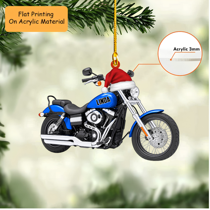 Personalized Motorcycle Christmas Ornament, Cruiser With Santa Hat, Custom Ornament Christmas Gift, Keychain Motorcycle, Car Ornament Motorcycle