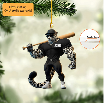 Personalized Christmas Baseball Ornament, Baseball Leopard Christmas, Custom Ornament Christmas Gift, Keychain Baseball Christmas, Car Ornament Baseball Christmas