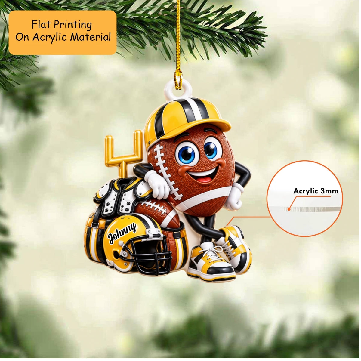 Personalized American Football Christmas Ornament, American Football Mascot Cute, Custom Ornament Christmas Gift, Keychain American Football, Car Ornament American Football