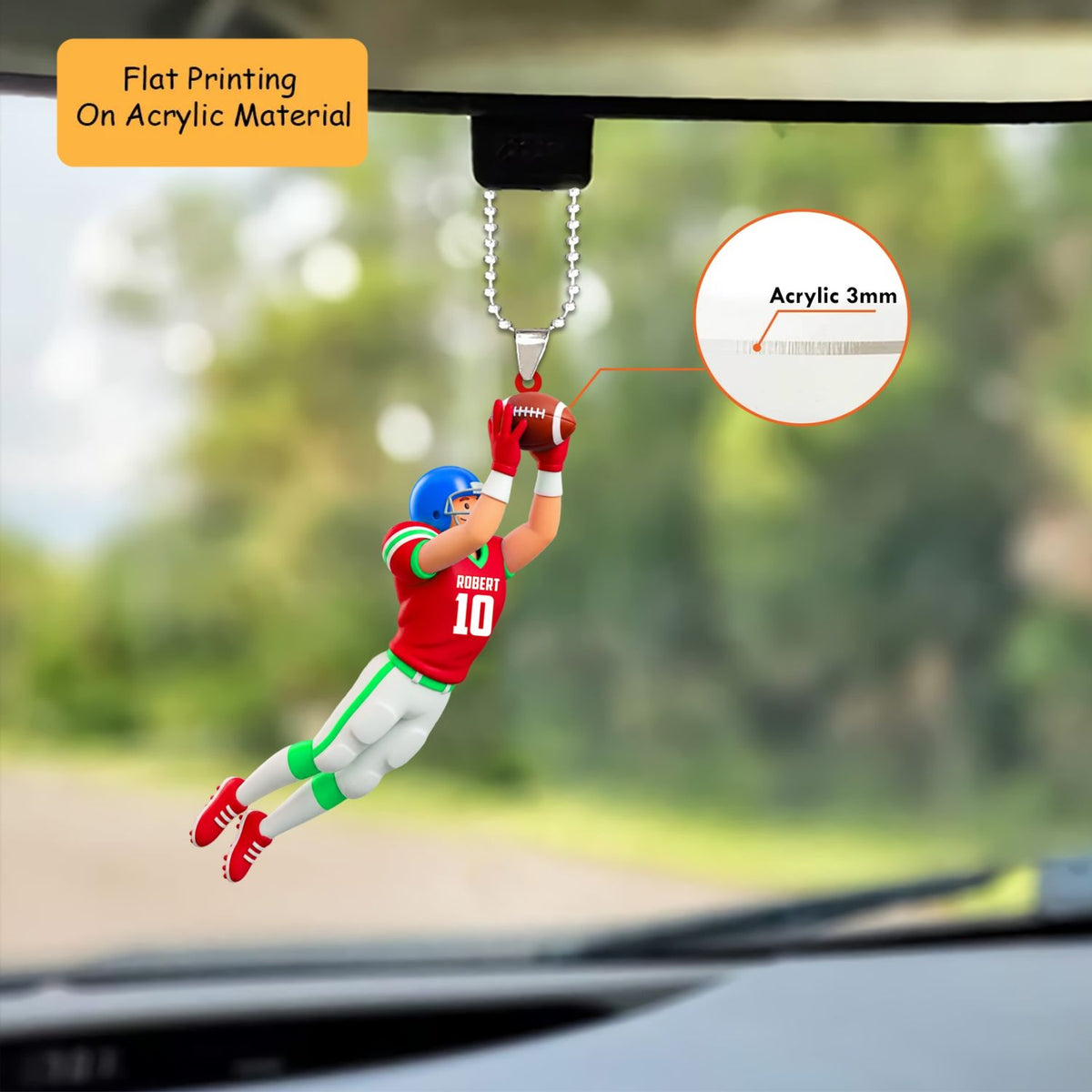 Personalized Football Player Christmas Ornament, Leaping Action Custom Jersey Number, Custom Ornament Christmas Gift, Keychain Football, Car Ornament Football