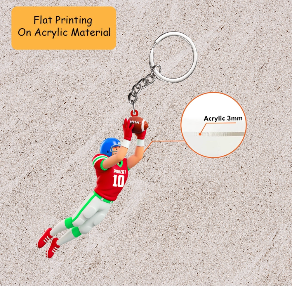 Personalized Football Player Christmas Ornament, Leaping Action Custom Jersey Number, Custom Ornament Christmas Gift, Keychain Football, Car Ornament Football