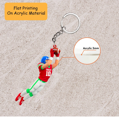 Personalized Football Player Christmas Ornament, Leaping Action Custom Jersey Number, Custom Ornament Christmas Gift, Keychain Football, Car Ornament Football