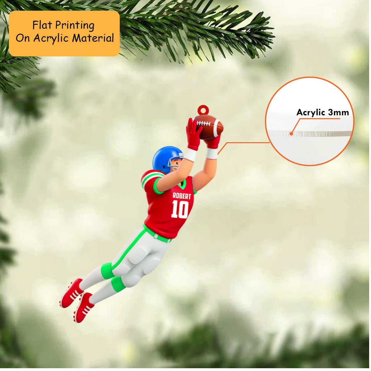 Personalized Football Player Christmas Ornament, Leaping Action Custom Jersey Number, Custom Ornament Christmas Gift, Keychain Football, Car Ornament Football