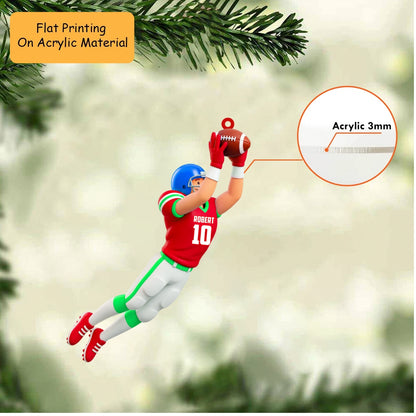 Personalized Football Player Christmas Ornament, Leaping Action Custom Jersey Number, Custom Ornament Christmas Gift, Keychain Football, Car Ornament Football