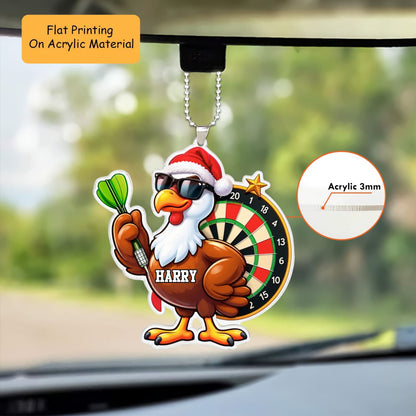 Personalized Dart Christmas Ornament, Chicken Plays Dart, Custom Ornament Christmas Gift, Keychain Dart, Car Ornament Dart