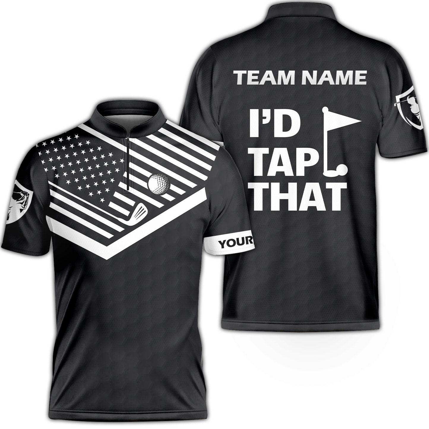 Personalized Golf American Flag Golf Zip Jersey Shirt, I'd Tap That Golf Custom Shirt For Golf Players, Gift For Golfers
