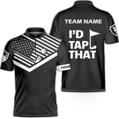 Personalized Golf American Flag Golf Zip Jersey Shirt, I'd Tap That Golf Custom Shirt For Golf Players, Gift For Golfers