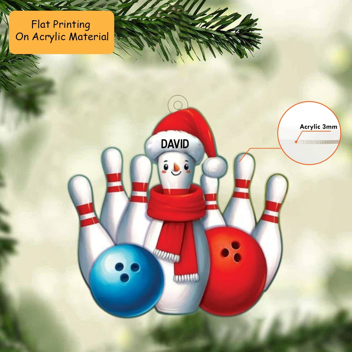 Personalized Bowling Christmas Ornaments, Bowling Christmas Keychain, Car Ornament, Christmas Ornament Gifts