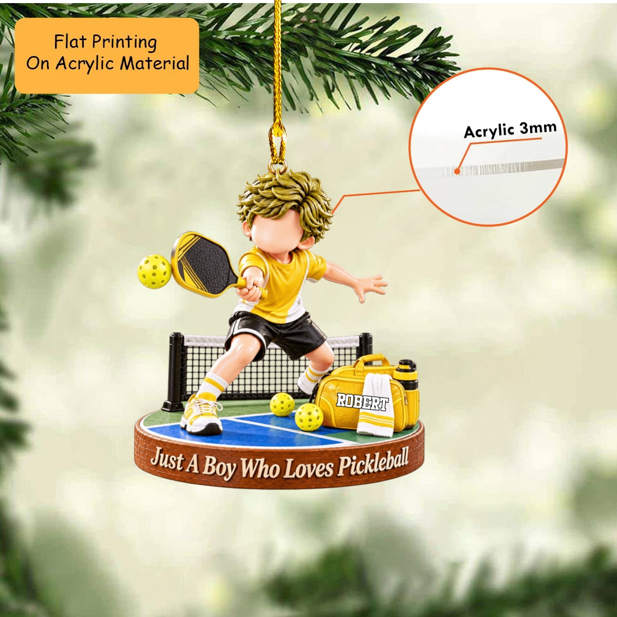 Personalized Pickleball Christmas Ornament, Just A Boy Who Loves Pickleball Court Setup, Custom Ornament Christmas Gift, Keychain Pickleball, Car Ornament Pickleball 