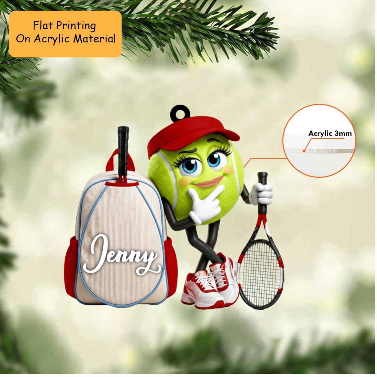 Personalized Christmas Tennis Ornament, Tennis Ball Cool Player, Custom Ornament Christmas Gift, Keychain Tennis Christmas, Car Ornament Tennis Christmas