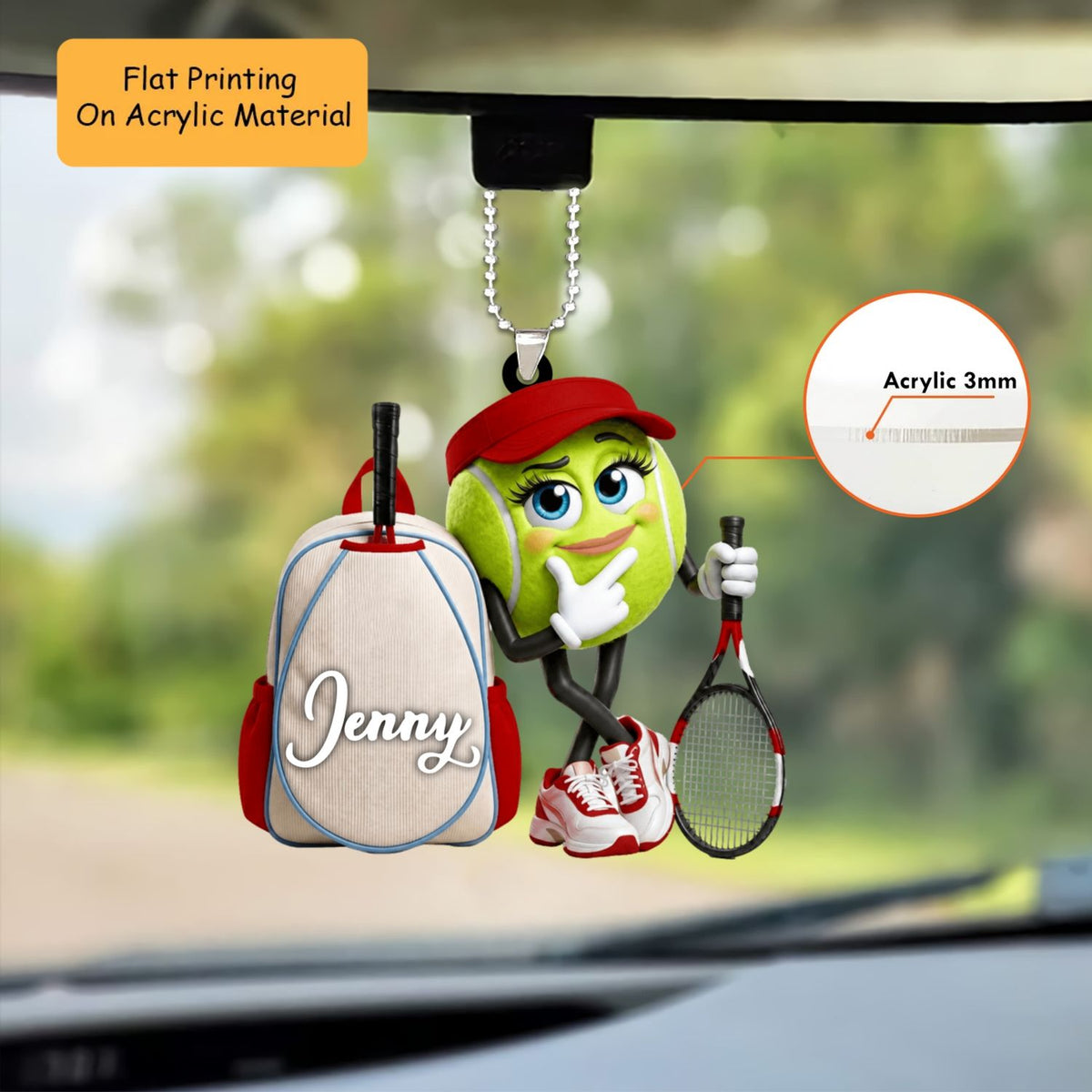 Personalized Christmas Tennis Ornament, Tennis Ball Cool Player, Custom Ornament Christmas Gift, Keychain Tennis Christmas, Car Ornament Tennis Christmas