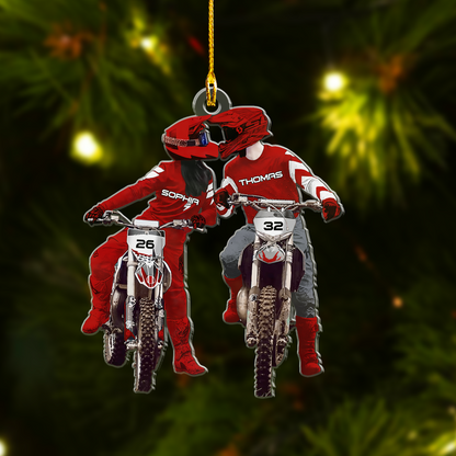 Personalized Couples Motocross Partners Flat Acrylic Ornament, Meaningful Ornament Gifts For Motocross Partners. Couples