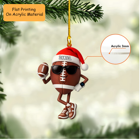 Personalized American Football Christmas Ornament, Cool Football Mascot Santa Hat, Custom Ornament Christmas Gift, Keychain American Football, Car Ornament American Football
