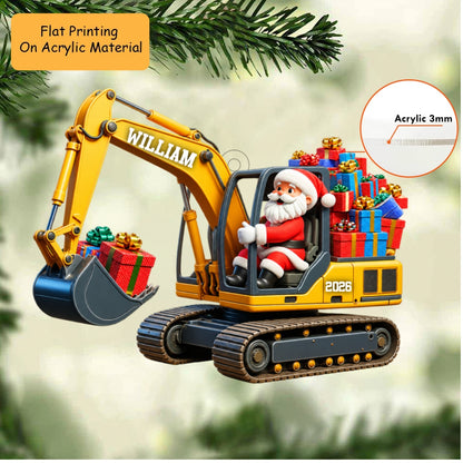 Personalized Excavator Christmas Ornament, Santa Drive Excavator, Custom Ornament Christmas Gift, Keychain Excavator, Car Ornament Excavator