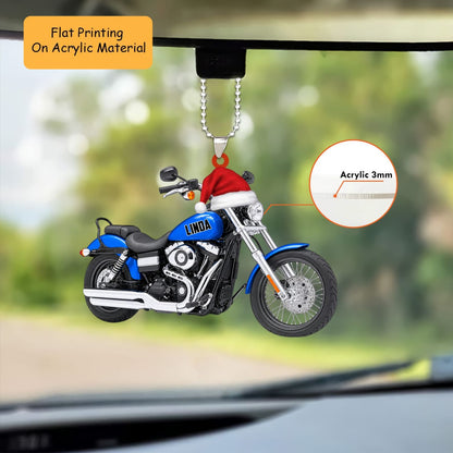 Personalized Motorcycle Christmas Ornament, Cruiser With Santa Hat, Custom Ornament Christmas Gift, Keychain Motorcycle, Car Ornament Motorcycle