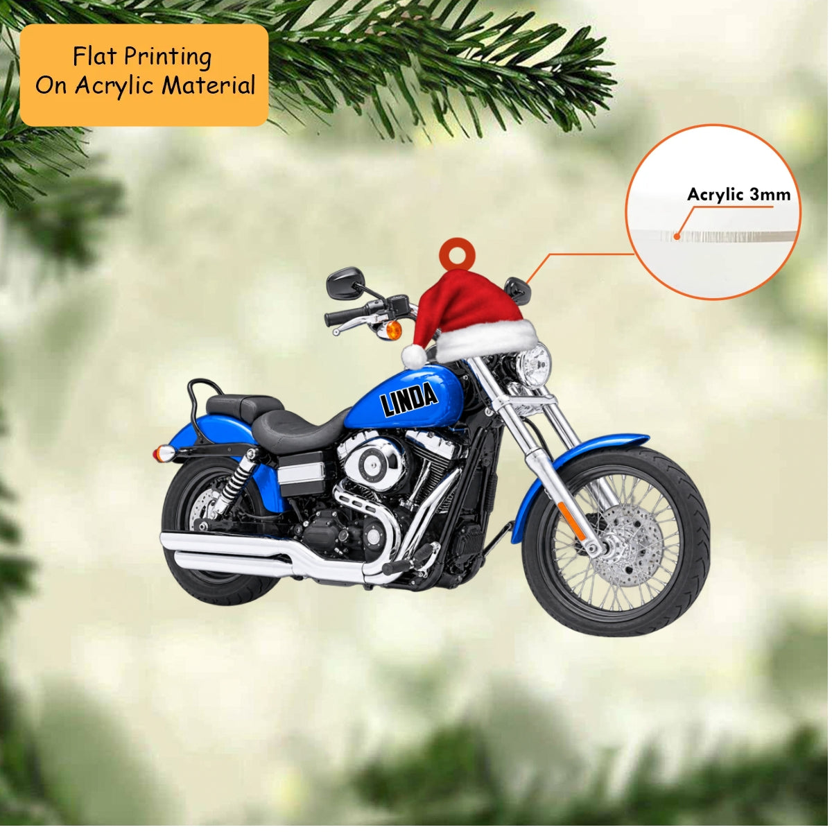 Personalized Motorcycle Christmas Ornament, Cruiser With Santa Hat, Custom Ornament Christmas Gift, Keychain Motorcycle, Car Ornament Motorcycle