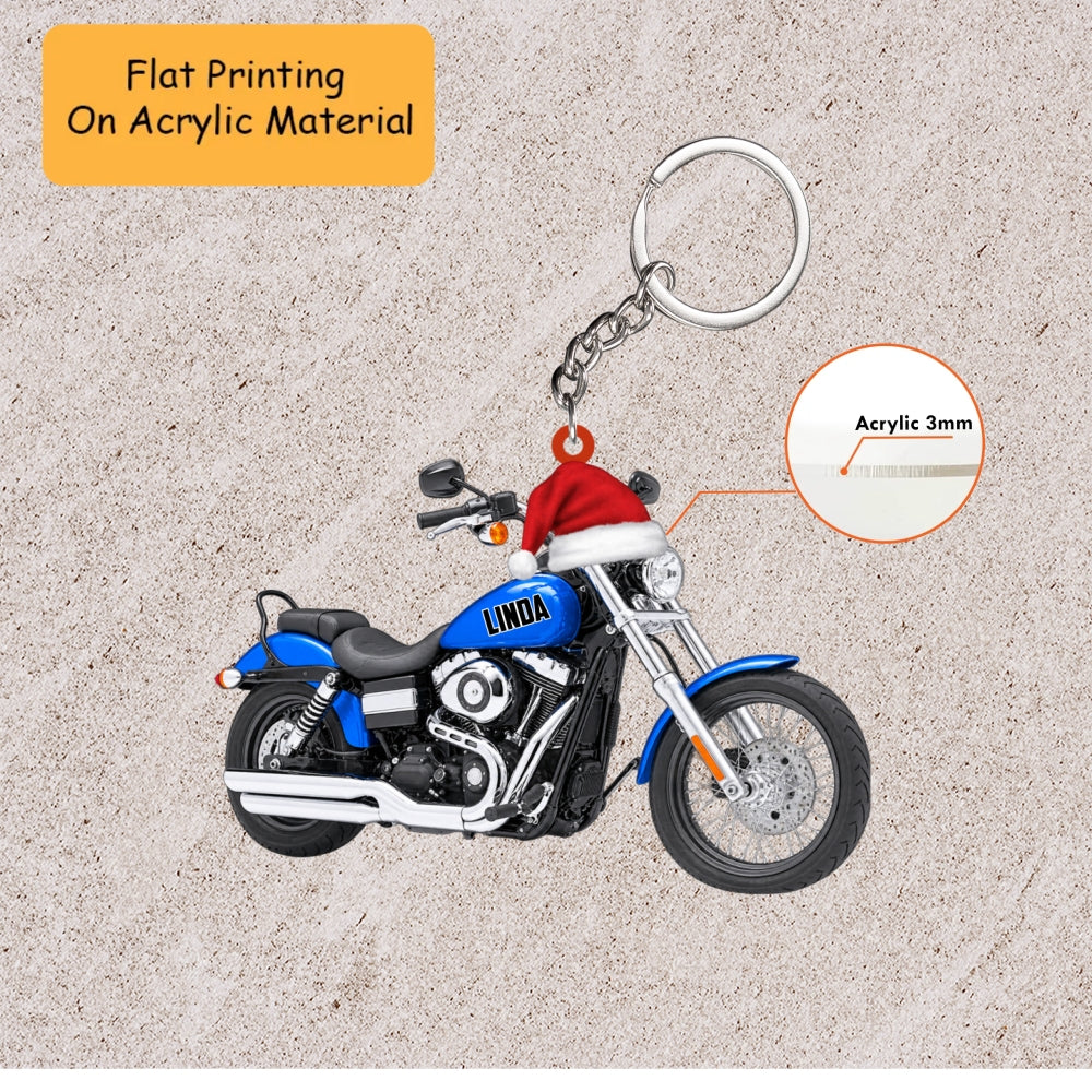 Personalized Motorcycle Christmas Ornament, Cruiser With Santa Hat, Custom Ornament Christmas Gift, Keychain Motorcycle, Car Ornament Motorcycle