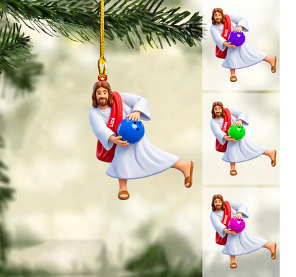 Personalized Funny Jesus Christmas Ornament, Jesus Throwing Bowling Ball, Custom Ornament Christmas Gift, Keychain Bowling, Car Ornament Bowling