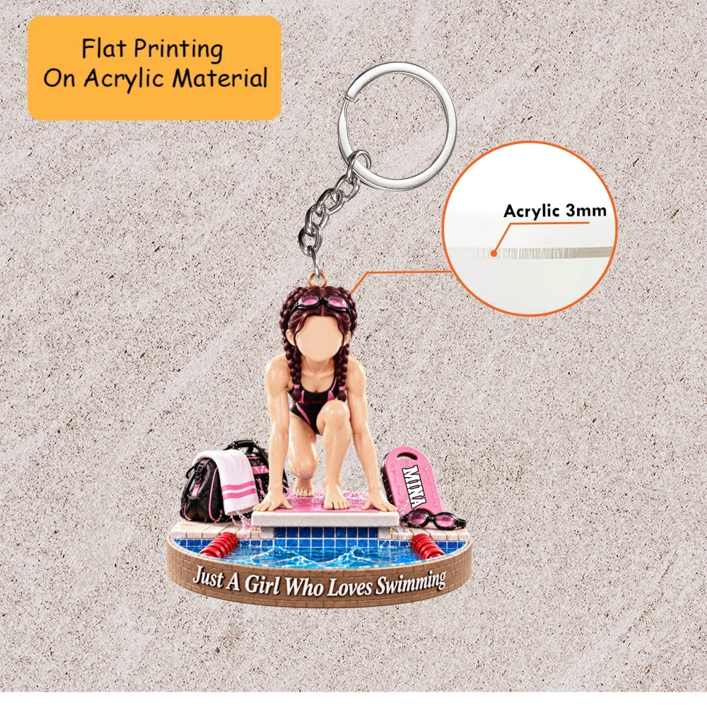 Personalized Swimming Christmas Ornament, Just A Girl Who Loves Swimming Block Setup, Custom Ornament Christmas Gift, Keychain Swimming, Car Ornament Swimming