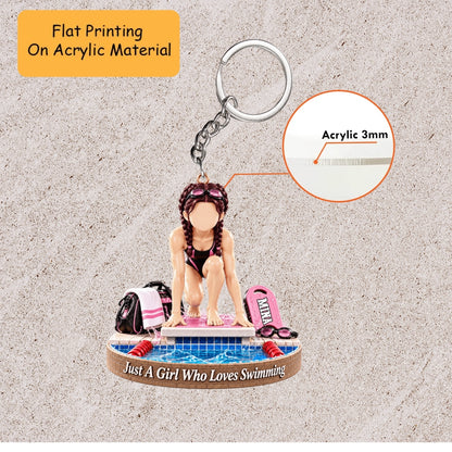 Personalized Swimming Christmas Ornament, Just A Girl Who Loves Swimming Block Setup, Custom Ornament Christmas Gift, Keychain Swimming, Car Ornament Swimming