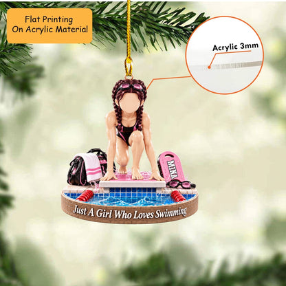 Personalized Swimming Christmas Ornament, Just A Girl Who Loves Swimming Block Setup, Custom Ornament Christmas Gift, Keychain Swimming, Car Ornament Swimming