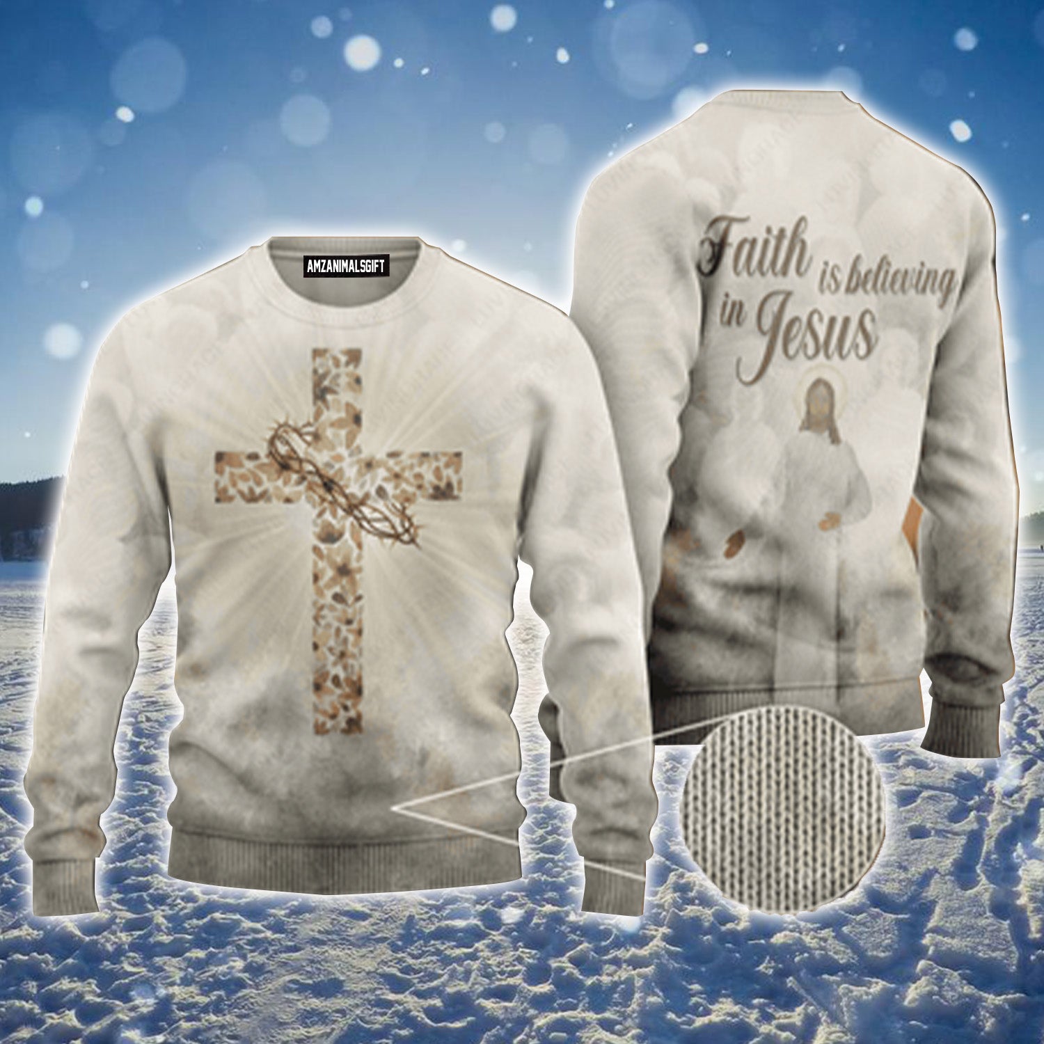 Flower Cross Crown Of Jesus Christ Urly Sweater, Christmas Sweater For Men & Women - Perfect Gift For New Year, Winter, Christmas