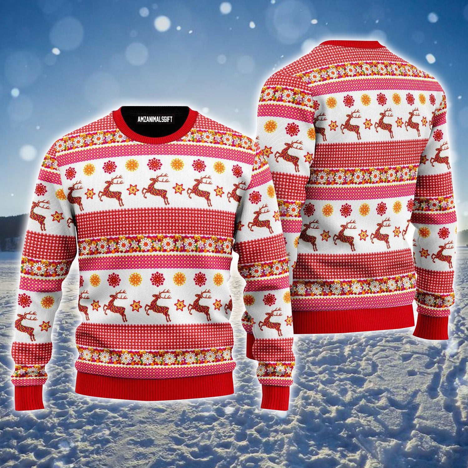 Reindeer Snowflakes Pattern Ugly Sweater For Men & Women, Perfect Outfit For Christmas New Year Autumn Winter