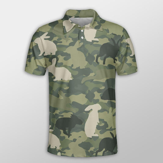 Rabbit Men Polo Shirts For Summer - Rabbit Camo Pattern Button Shirts For Men - Perfect Gift For Rabbit Lovers, Cattle Lovers - Amzanimalsgift