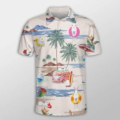 Rabbit Men Polo Shirts For Summer - Rabbit Summer Beach Pattern Button Shirts For Men - Perfect Gift For Rabbit Lovers, Cattle Lovers - Amzanimalsgift