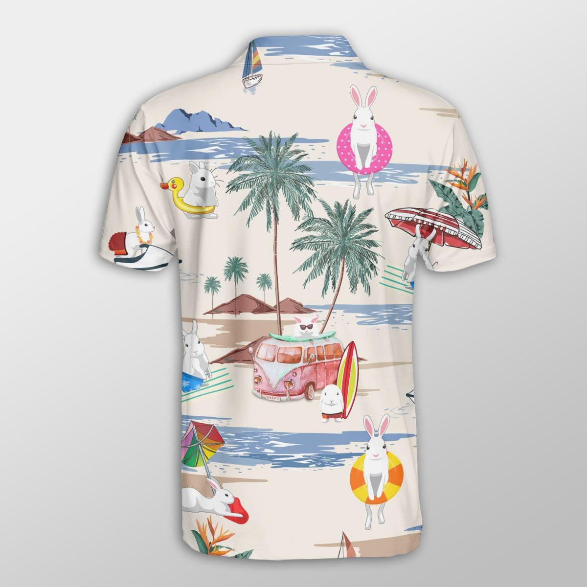 Rabbit Men Polo Shirts For Summer - Rabbit Summer Beach Pattern Button Shirts For Men - Perfect Gift For Rabbit Lovers, Cattle Lovers - Amzanimalsgift