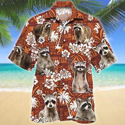 Raccoon Hawaiian Shirt - Funny Raccoon On Red Tribal Hawaiian Shirt - Perfect Gift For Friend, Family - Amzanimalsgift