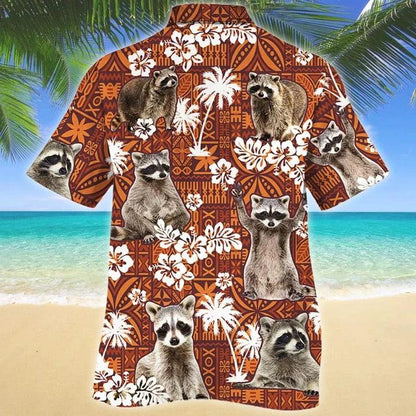 Raccoon Hawaiian Shirt - Funny Raccoon On Red Tribal Hawaiian Shirt - Perfect Gift For Friend, Family - Amzanimalsgift