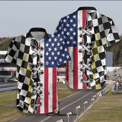 Racing Flag American Flag Dirt White Aloha Hawaiian Shirts For Men Women, 4th July Gift For Summer, Friend, Family, Independence Day, Racing Lovers - Amzanimalsgift