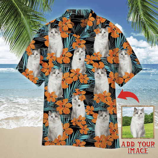 Ragdoll Cat Hawaiian Shirt Custom Photo - Funny Cat In Orange Floral Tropical Personalized Hawaiian Shirts - Perfect Gift For Cat Lovers, Family, Friends - Amzanimalsgift