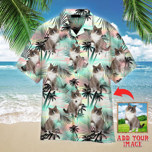 Ragdoll Cat Hawaiian Shirt Custom Photo, Grey Mink Ragdoll Cat Standing With Tropical Personalized Hawaiian Shirts - Gift For Cat Lovers, Family, Friends - Amzanimalsgift