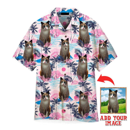 Ragdoll Cat On Pink Palm Tree Tropical Island Custom Photo Hawaiian Shirt, Personalized Hawaiian Shirts - Perfect Gift For Cat Lovers, Family, Friends - Amzanimalsgift