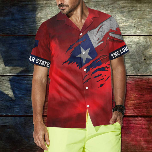 Red Ripped Flag Texas Hawaiian Shirt - Texas The Lone Star State, Proud Texas, Summer Aloha Shirt, Perfect Gift For Men Women Friend Husband Wife - Amzanimalsgift