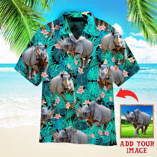 Rhinoceros Tropical Custom Hawaiian Shirt, Personalized Hawaiian Shirts - Perfect Gift Animal Lovers, Family, Friends - Amzanimalsgift