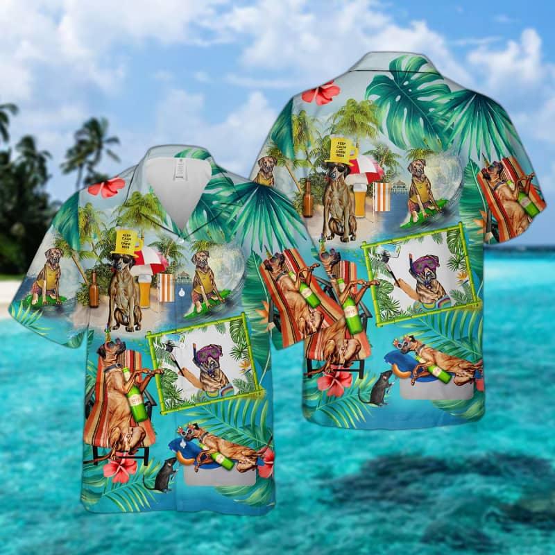 Rhodesian Ridgeback Hawaiian Shirt, Dog Surfing Hawaiian Shirt For Men - Perfect Gift For Rhodesian Ridgeback Lovers, Friend, Family - Amzanimalsgift