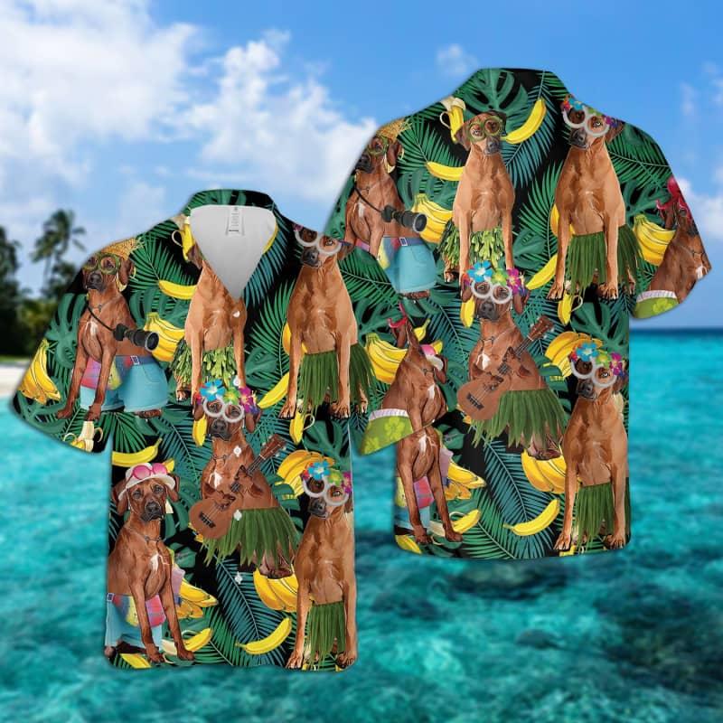 Rhodesian Ridgeback Hawaiian Shirt, Dog Surfing Hawaiian Shirt For Men - Perfect Gift For Rhodesian Ridgeback Lovers, Friend, Family - Amzanimalsgift
