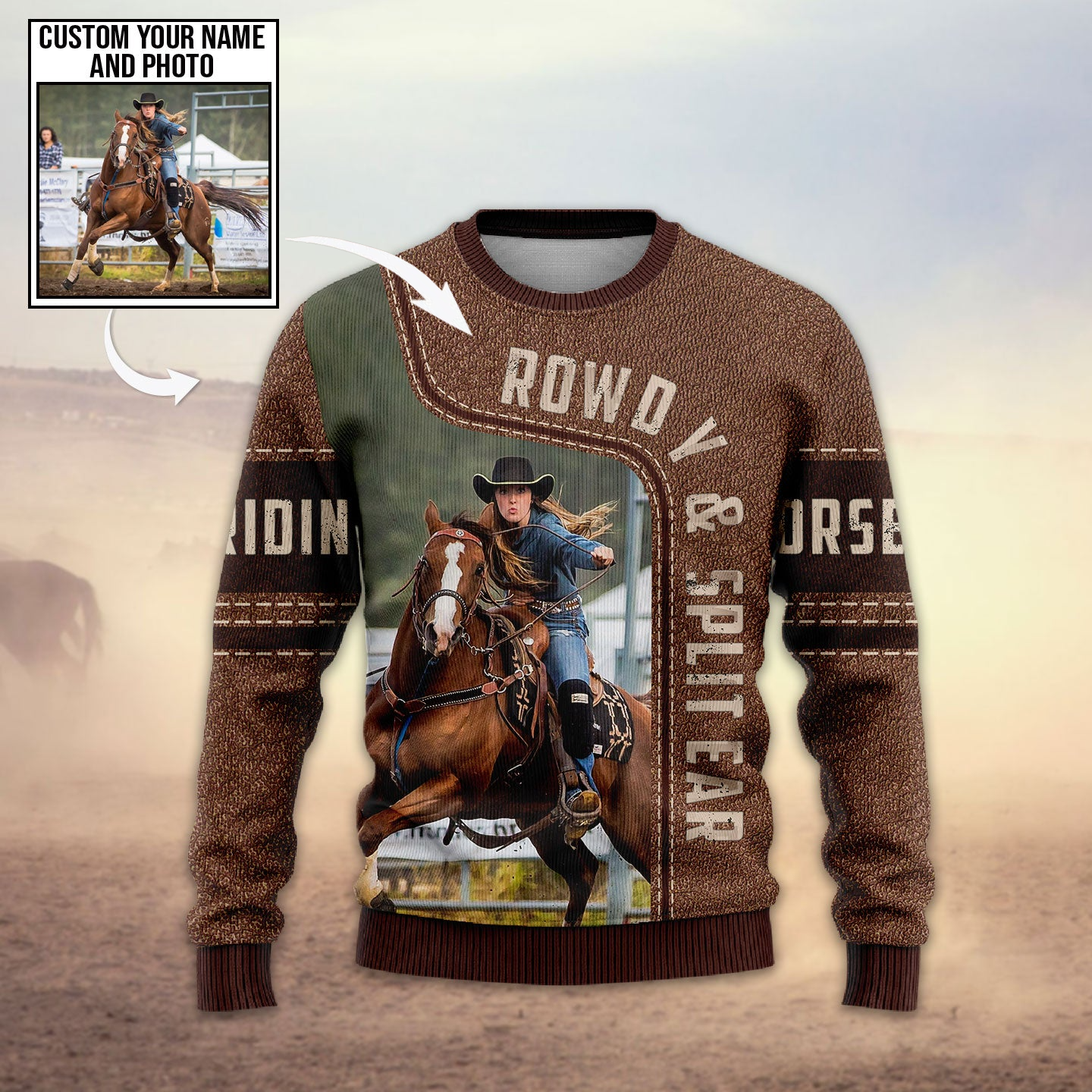 Riding Horse Ugly Christmas Sweater Custom Photo And Name, Perfect Gift and Outfit For Christmas, Halloween, Winter