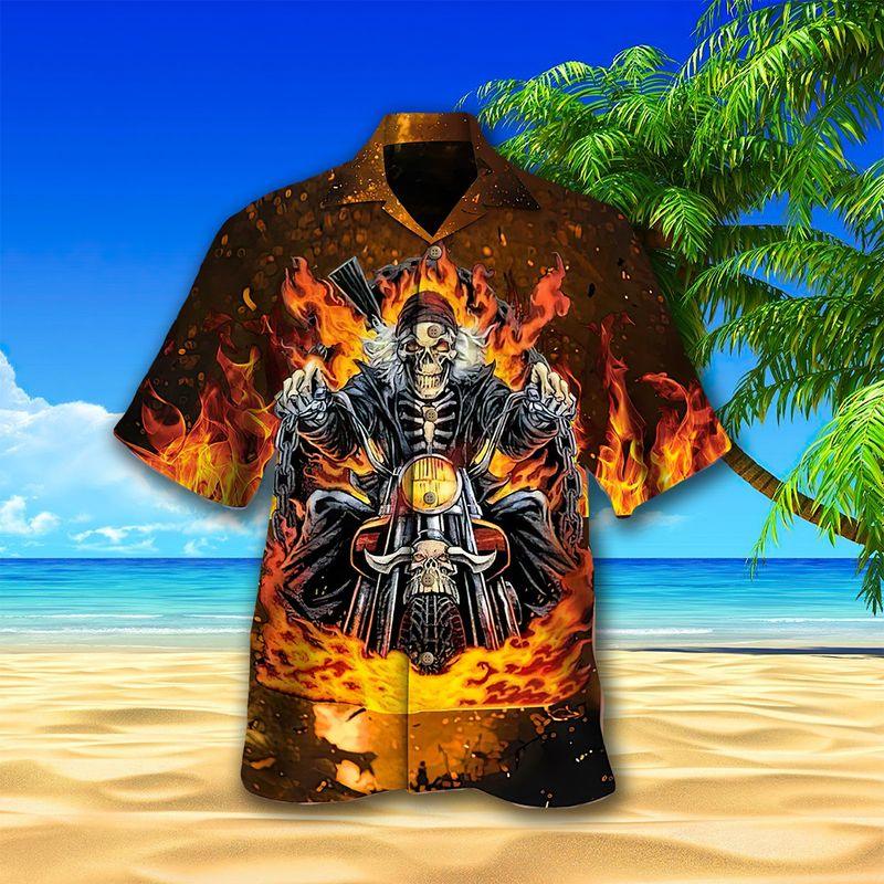 Riding Motorcycle Aloha Hawaiian Shirts For Summer, Grim Reaper Rider Skull Burning Hawaiian Set For Men Women, Gift For Friend, Motorcycle Lovers - Amzanimalsgift