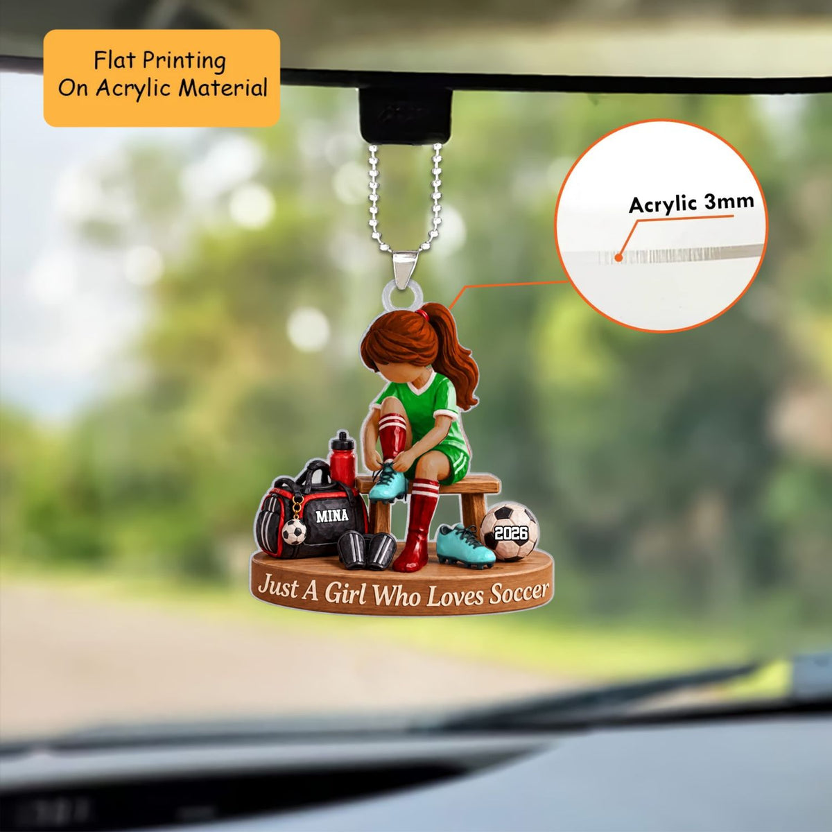 Personalized Soccer Girl Christmas Ornament, Tying Cleats With Gear Setup, Custom Ornament Christmas Gift, Keychain Soccer, Car Ornament Soccer