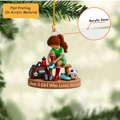Personalized Soccer Girl Christmas Ornament, Tying Cleats With Gear Setup, Custom Ornament Christmas Gift, Keychain Soccer, Car Ornament Soccer