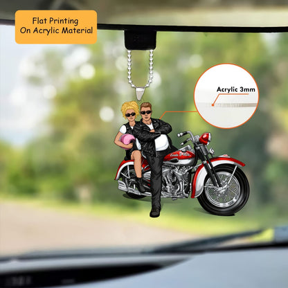 Personalized Biker Couple Christmas Ornament, Badass Riders On Red Cruiser, Custom Ornament Christmas Gift, Keychain Biker, Car Ornament Biker