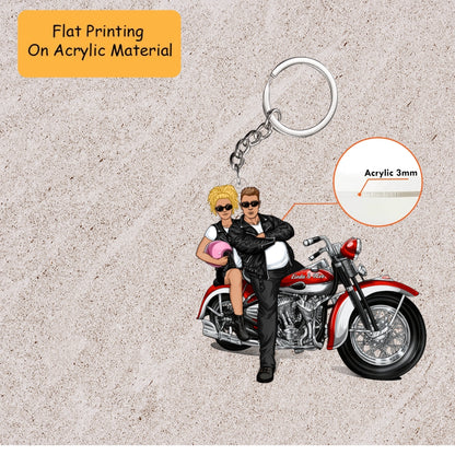 Personalized Biker Couple Christmas Ornament, Badass Riders On Red Cruiser, Custom Ornament Christmas Gift, Keychain Biker, Car Ornament Biker